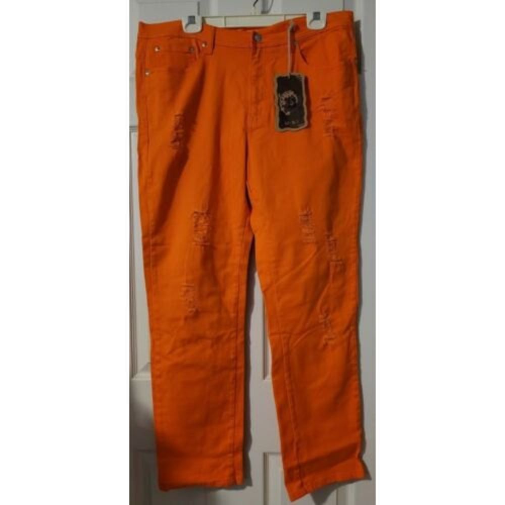U-51 Pretty Girl Plus Size Orange Ripped Distressed Jeans size 18 - NWT -